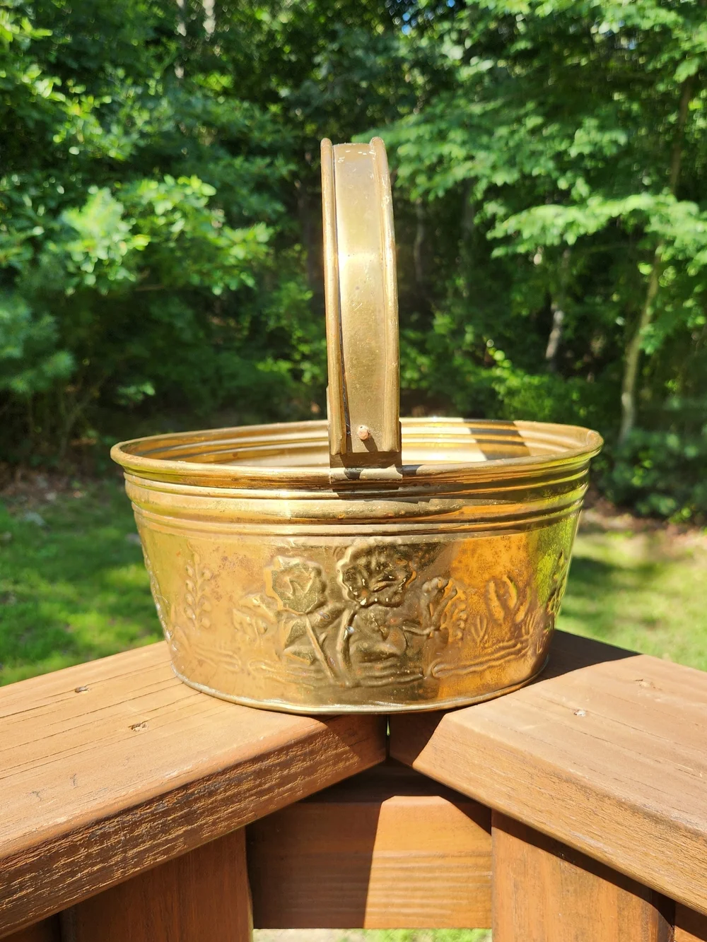 Brass Decorative Flower Basket / Planter with Handle